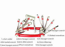 Мультитул Набір інструментів для ремонту велосипеда 11 в 1 (променевий колір) набір шестигранників
