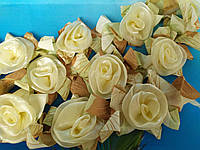 Троянди з тканини кремового кольору на резинці тасьма відріз 2,7м