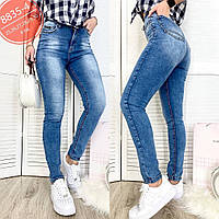 Стильные женские джинсы с высокой посадкой голубые
