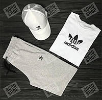Мужской костюм тройка кепка футболка и шорты Адидас (Adidas), летний мужской костюм, S