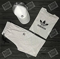 Мужской костюм тройка кепка футболка и шорты Адидас (Adidas), летний мужской костюм, S