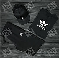 Мужской костюм тройка кепка футболка и шорты Адидас (Adidas), летний мужской костюм, S