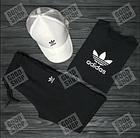 Мужской костюм тройка кепка футболка и шорты Адидас (Adidas), летний мужской костюм, S