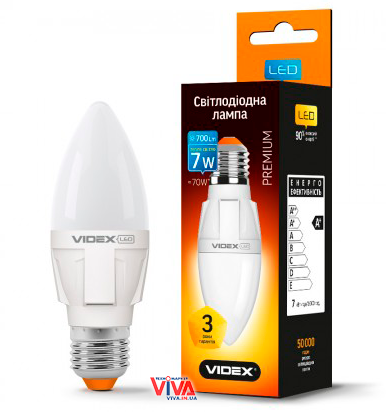 LED лампа світлодіодна VIDEX C37 7W E27 3000K 220V PREMIUM