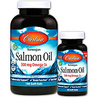 Salmon Oil 500 mg Omega-3s Carlson Labs, 180+50 капсул