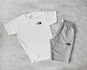 Літній комплект шорти і футболка The North Face (біла футболка , світло сірі шорти) маленький лого
