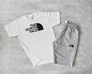 Літній комплект шорти і футболка The North Face (біла футболка , світло сірі шорти) великий лого
