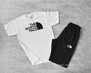 Комплект шорти і футболка The North Face (біла футболка , темно сірі шорти з білим лого ) великий лого