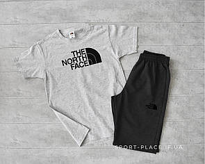Комплект шорти і футболка The North Face (сіра футболка , темно сірі шорти з чорним лого ) великий лого