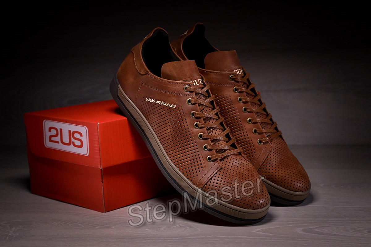 Кеди кросівки шкіряні з перфорацією Guess Los Angeles Olive