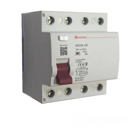ElectroHouse УЗО 4P 25A 100mA 230-400V IP20, фото 2