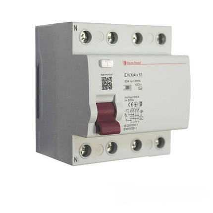 ElectroHouse УЗО 4P 63A 100mA 230-400V IP20, фото 2