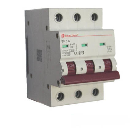 ElectroHouse Автоматичний вимикач 3P 6A 4,5 kA 230-400V IP20, фото 2