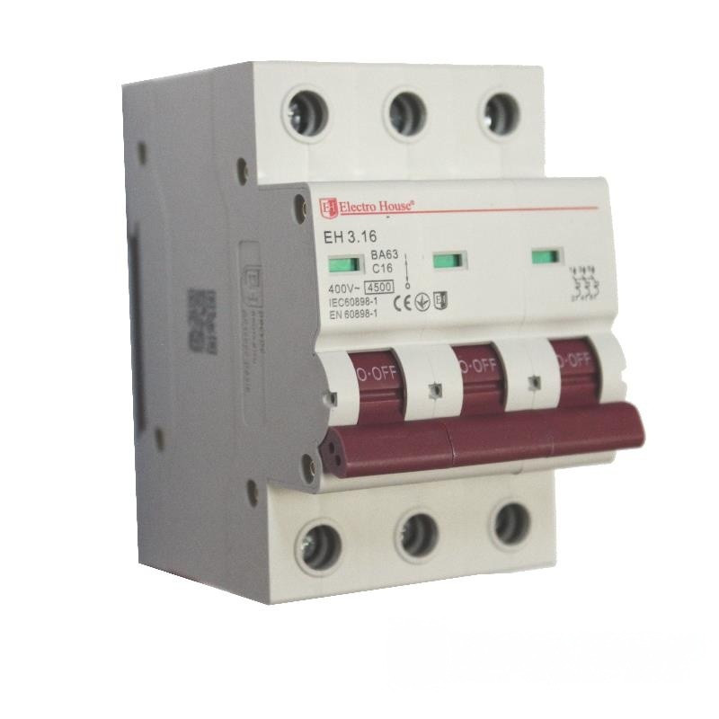 ElectroHouse Автоматичний вимикач 3P 16A 4,5 kA 230-400V IP20