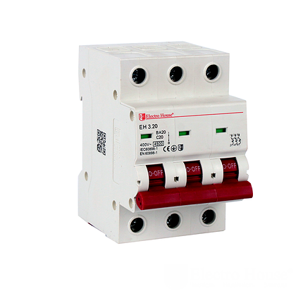 ElectroHouse Автоматичний вимикач 3P 20А 4,5 kA 230-400V IP20, фото 2