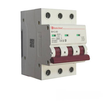 ElectroHouse Автоматичний вимикач 3P 63A 4,5 kA 230-400V IP20, фото 2