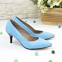 Туфли женские замшевые на маленькой шпильке, цвет голубой
