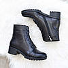 Черевики чорні жіночі шкіряні на стійкому каблуці, фото 2