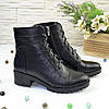 Черевики чорні жіночі шкіряні на стійкому каблуці, фото 3