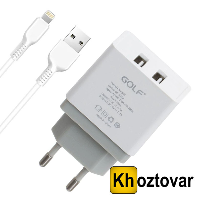 Мережевий адаптер із кабелем USB-Lightning Golf GF-U2 ⁇ 2 USB