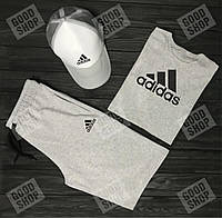 Мужской костюм тройка кепка футболка и шорты Адидас (Adidas), летний мужской костюм, S