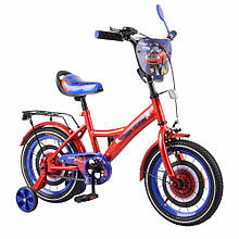 Дитячий двоколісний велосипед 14" з додатковими колесами і ручним гальмом TILLY Vroom T-214212 red+blue