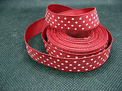 Стрічка репсова, білі цятки на бордовому тлі, 16 мм