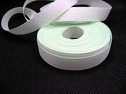 Стрічка репсова, білі цятки на блідо-салатовому тлі, 16 мм