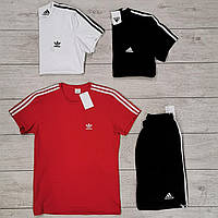 Мужской летний комплект шорты и футболка Adidas красный с черным. Живое фото. топ. 3 цвета!