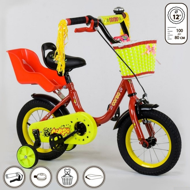Велосипед дитячий двоколісний 12 червоний Corso 1294, фото 1