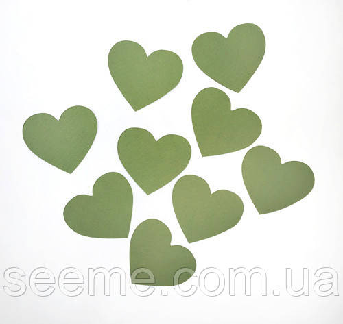 Комплект сердечок, 50 шт., розмір 47*45 мм, колір кедровий зелений