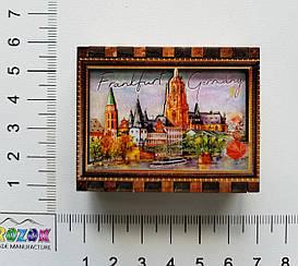 Сувенірні сірники дерев'яна коробка з лазерним 3D вирізом зображення Франкфурт на магнітах