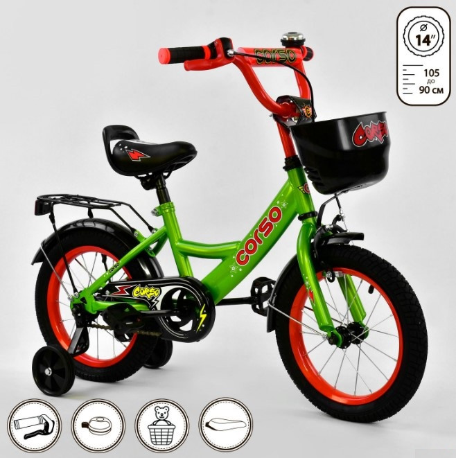 Велосипед дитячий двоколісний зелений 14 Corso G-14051
