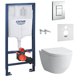 Підвісний унітаз LAUFEN PRO Rimless зі звичайною кришкою + інсталяція GROHE RAPID SL + клавіша зливу, фото 1