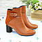 Жіночі руді черевики на невисокому каблуці. Натуральний замш і шкіра, фото 2