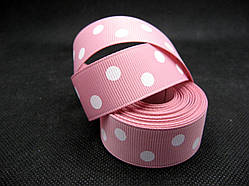 Стрічка репсова, білі цятки на біло-ліловому тлі, 22 мм