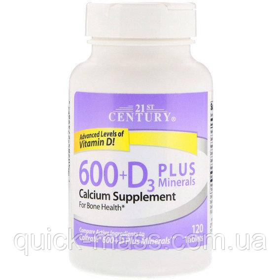 Вітаміни Кальцій, Магній, Цинк і Д3 21st Century Calcium 600 + D3 Plus Minerals 120 tabs