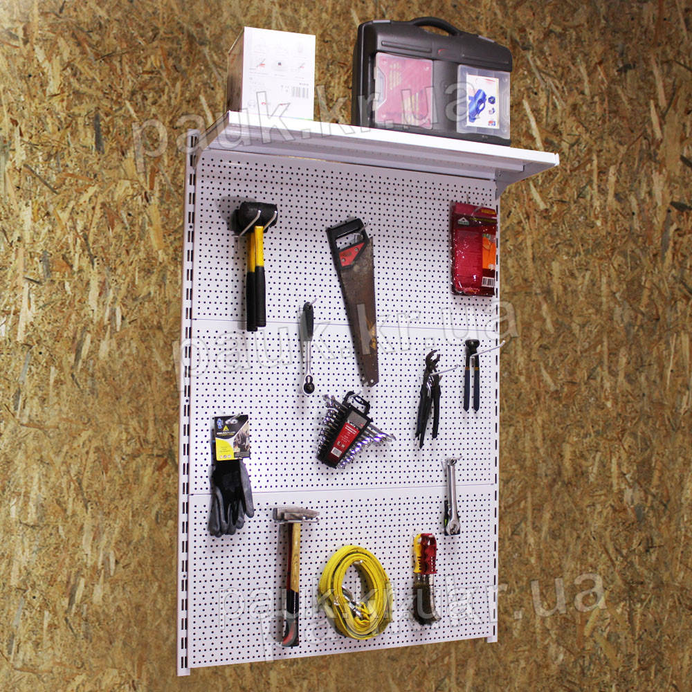 Стелаж перфорований настінний Н1450х1200 мм ТИП 4, металевий стелаж в майстерню, стелаж в гараж, стелаж на СТО, стелаж розбірний, фото 1