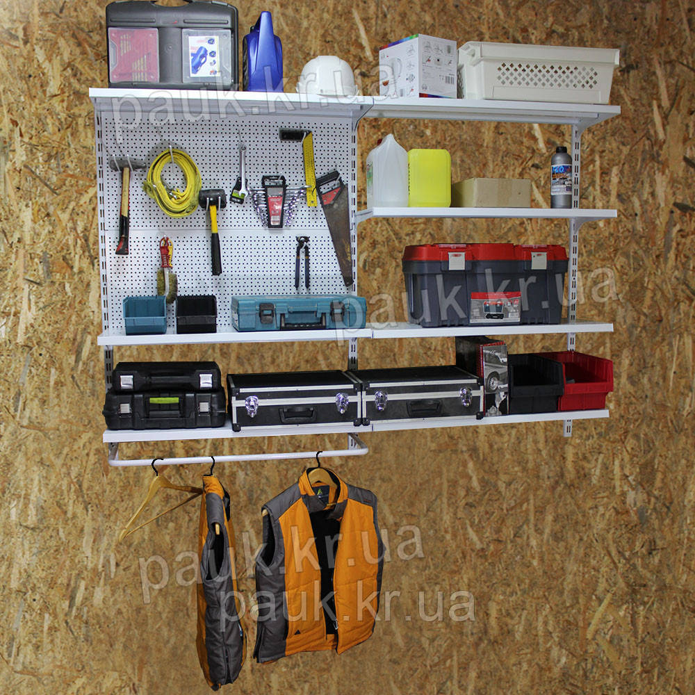 Універсальний настінний стелаж Н1450х1200 мм ТИП 7, система стелажів металевих з полками, розбірні настінні стелажі, фото 1