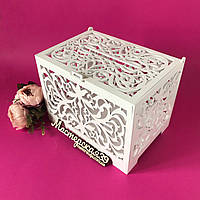 Большая коробка для денег свадебная «Вензель» белая