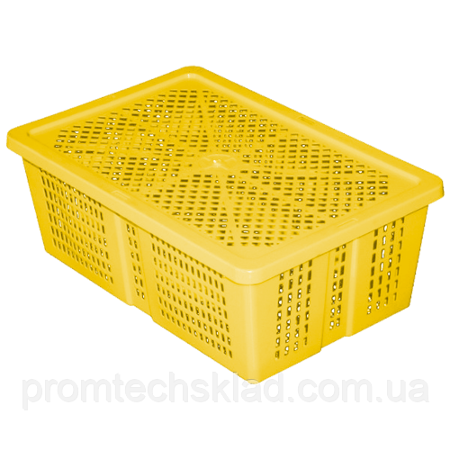 Ящик із кришкою перфорований 350х235х130 жовтий