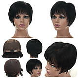 Найлегша перука з натурального волосся на сітці - система Bonnie HH трохи світліший за чорний колір, фото 2