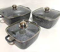 Набір посуду з мармуровим покриття, прямокутної форми Benson BN-331 Скляні кришки, 6 предметів