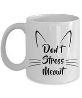 Білий кухоль (чашка) з принтом Силует котячої мордочки "Don't Stress Meowt"