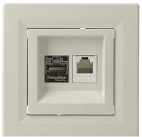 Розетка компьютерная RJ45 кат. 5Е и телефонная RJ12 (опция) Asfora крем EPH4900123