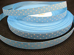 Стрічка репсова, білі цятки на блакитному тлі, 10 мм