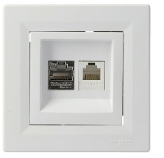 Розетка комп'ютерна RJ45 кат. 5Е і телефонна RJ12 (опція) Asfora біла EPH4900121