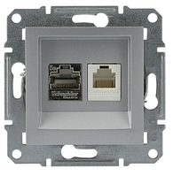 Розетка комп'ютерна RJ45 кат. 5Е і телефонна RJ12 (опція) Asfora Алюміній EPH4900161
