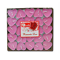 Свеча таблетка чайная розовая в форме сердца. Вес 6 гр. 50 штук в упаковке (40)