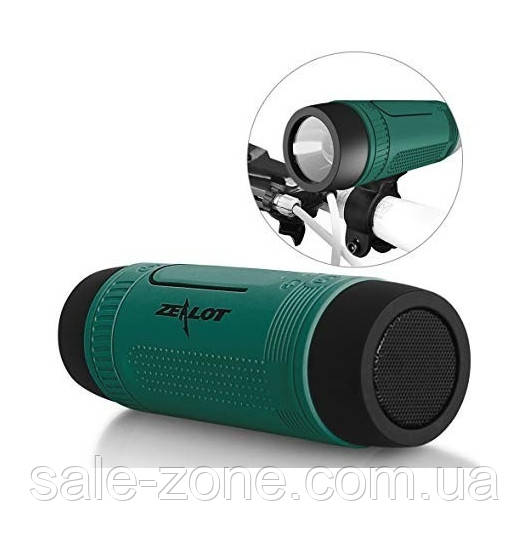 Бездротова Bluetooth колонка Zealot S1 Ліхтарик Радіо велосипедна (Зелений)
